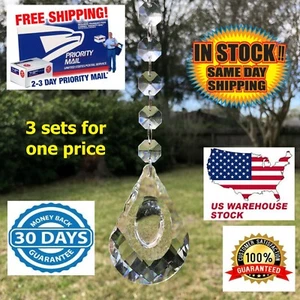 3pc 76mm 3 inch Crystal Prism Dimpled Teardrop Chandelier Hangin Feng Shui - Picture 1 of 5