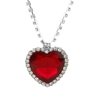 Silber Titanic Rose Herz des Ozeans Saphir Red Kristall Halskette - Bild 1 von 2