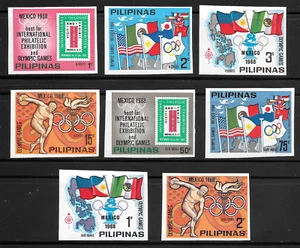 Philippines 1968 Unreleased set, Mexico Summer Olympics - 8 x stamps IMPERF -MNH - Picture 1 of 2