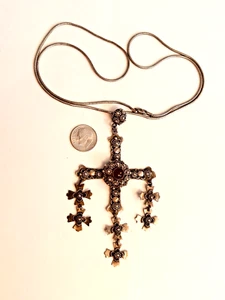 HEAVY/STERLING .925 JCB TAXCO YALALAG CROSS PENDANT BLACK STONE w/.925 CHAIN - Picture 1 of 17