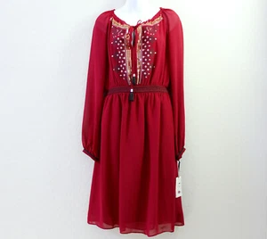 Altuzarra Target rot rubin Langarm Boho Bauernkleid Größe 8 Stickerei - Bild 1 von 7