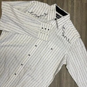 Wrangler White Pearl Snap Shirt Langarm Western mit schwarzer Stickerei Gr. L - Bild 1 von 10