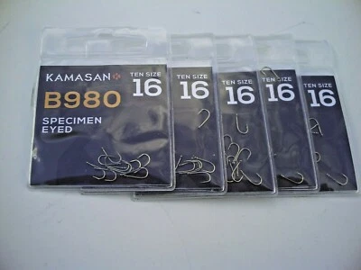 50 x Kamasan B980 Eyed Barbed. Größe 16 Haken. Starker Haken für große Köder & große Fische