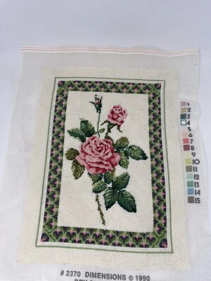 Vintage 1990 Dimensions Inc. #2370 Unframed Finished Needlepoint The Rose Flower - Image 1 of 4