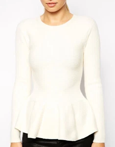 TED BAKER Edenia ivory peplum flare hem chunky rib knit jumper sweater top 2 10 - Picture 1 of 12