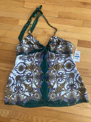 NUEVO CON ETIQUETAS ECI Vintage 100% seda estampado halter top talla XL Foto 1 de 4