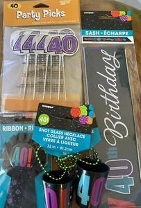 40th Birthday Shot Glass Necklace (2), Sash, Ribbon And 3 Party Picks - Picture 1 of 5