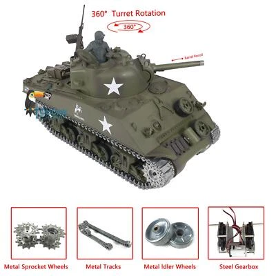 Henglong 1/16 7.0 Upgraded RC 3898 M4A3 Sherman Barrel Recoil 360°Turret Tank - Image 1 of 4