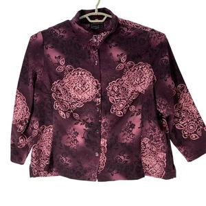 Laura Scott Top Womens Plus Size 24W Burgundy Floral Button Up All Over Print - Picture 1 of 5