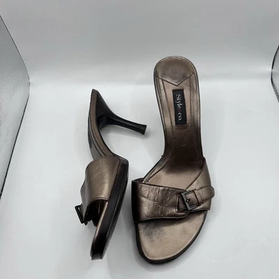 Sandalias de tacón Style & Co marrón con hebilla de bronce sin cordones Pump Mule para mujer talla 8 M Foto 1 de 4