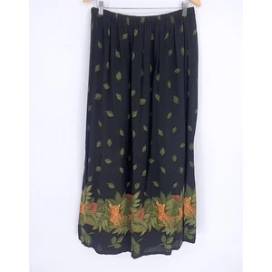 VTG 90s Cite Black Leaf Leopard Print Bohemian Whimsical Maxi Skirt Sz 2X - Picture 1 of 7