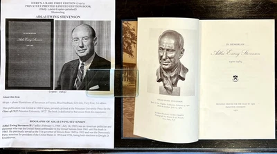 ADLAI EWING STEVENSON BUST SCULPTURE PRINCETON UNV MEMORIAM BOOK LTD 1000 COPIES - Image 1 of 4
