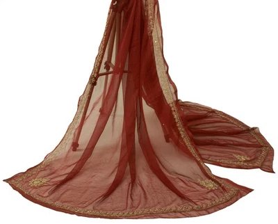 Estola Larga Sushila Vintage Borgoña Dupatta Pura Gasa Seda Bordada Con Cuentas Foto 1 de 4