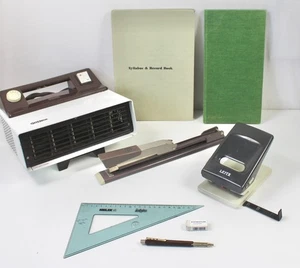 1970s Desktop Prop Set TV Film Office Decor Hole Punch Ruler Books Retro Display - Picture 1 of 10