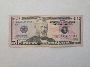 2013 $50 Dollar Bill  SN# MB66077055B Grant -  Doubles 66 77 55 - Picture 1 of 4