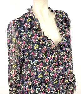 298 $ Nanette Lepore Damen L Blumenmuster V-Ausschnitt Seide Chiffon Bluse Top NEU - Bild 1 von 8