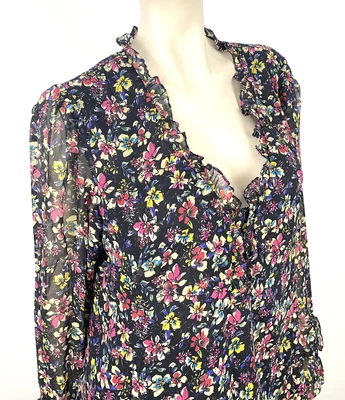 Blusa Top Nanette Lepore Para Mujer L Floral Cuello en V Seda Chifón $298 NUEVA Foto 1 de 4