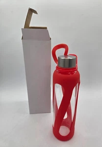20 Unzen Pyrex Glas Wasserflasche mit roter Silikonhülle Neu mit Box - Bild 1 von 8