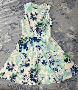 calvin klein womens blue floral sleeveless fit and flare skater party dress 2 p - Picture 1 of 24
