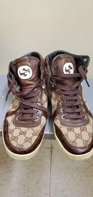 Gucci 2010 GG Imprime High Top Sneakers Brown Monogram 44 / 11 Made in Italy - Image 1 of 4