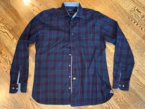 Camisa de vestir a cuadros negra/borgoña/gris hecha en excelente estado para hombre 41/16 - Imagen 1 de 5