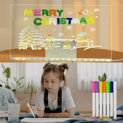 LED Message Note Board with Colors, Acrylic Dry Erase Board with 7 Pens for Home - Image 1 of 4
