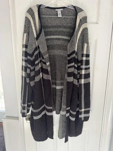 Catherines 5X 34/36W Open Front Plaid Cardigan Sweater Black Gray Cotton Blend - Picture 1 of 6
