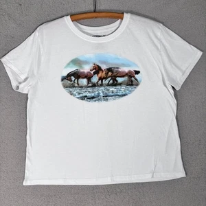 Modern Lux XL White Horse Running Ocean Wave Graphic T Shirt Tee Top Equestrian - Picture 1 of 12