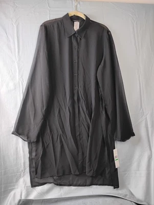 NUEVO CON ETIQUETAS Carmen Marc Valvo Camisa Negra Corbata Frontal Traje de Baño Cubrir Grande  Foto 1 de 4