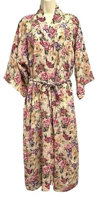 Халат женский California Dynasty средний цветочный кимоно подпоясанный сделано в США длинный - Изображение 1 из 4