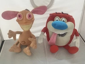 Paar Vintage Ren und Stimpy Show 14 Zoll sprechende Plüsch-Zugschnur 1992 Mattel funktioniert - Bild 1 von 14