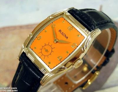 1958 Vintage BULOVA Fancy Case, Stunning ORANGE Dial, Serviced & Warranty - Image 1 of 4