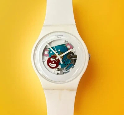 Swatch White Lacquered Skeleton Dial 41mm Runs W/ New Battery - Image 1 of 4