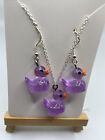 Purple Translucent Duck Necklace And Earrings Set