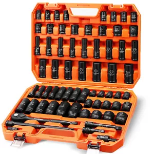 66Pc 1/2" Drive Impact Socket Set Ratchet Wrench Metric SAE Deep Short Sockets - Picture 1 of 9