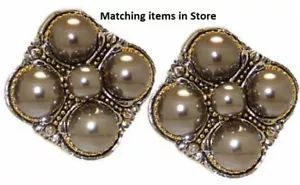 Black pearl gray earring white 18kt yellow gold gunmetal omega cluster New - Picture 1 of 5