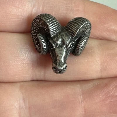 Pewter Ram Head Pin Tie Tack – Bold Western Wildlife Animal Big Horn Sheep - Image 1 of 4