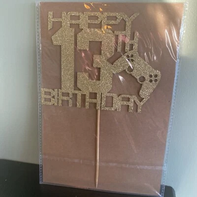 Decoración de pasteles dorado brillo feliz 13 cumpleaños para videojugador decoración de pasteles Foto 1 de 2