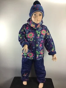 Skianzug,Mädchen,Zweiteiler,86,92,98,104,110,Blau/Allovermuster,Kapuze,Latzhose - Bild 1 von 9