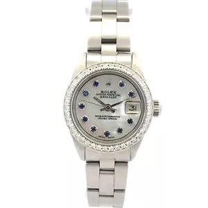 1973 Rolex Datejust #6924 - 26mm Ladies Diamond Bezel Sapphire Dial Oyster Band - Picture 1 of 4