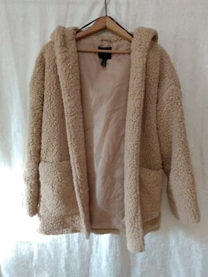 Hooded Shacket W Sz Sm Tan Beige Sherpa Robe Sweater Cardigan Cozy Cabin Core - Image 1 of 3