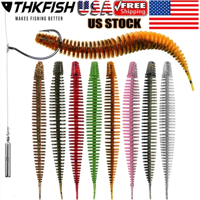 THKFISH 6/8Pcs Soft Plastic Worm Fishing Lures Bass Bellow Stick Small Bait US