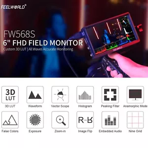 Feelworld FW568S 6 Zoll Monitor 1920x1080 Ablagemonitor vor der Kamera 3G-SDI 4K - Bild 1 von 12