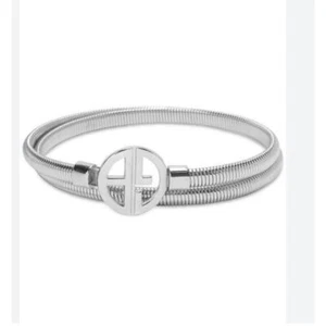 Giani Bernini Ladies Silver Skinny Cobra Stretch Belt w/ Logo Buckle, Size S/M - Picture 1 of 4