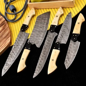 Knife Set Chef Kitchen Damascus Knives custom Handmade cleaver Blade Boning x221 - Picture 1 of 5