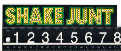 Shake Junt Sticker 8 in x 1.6 in Green/Yellow/Black Skateboard Decal