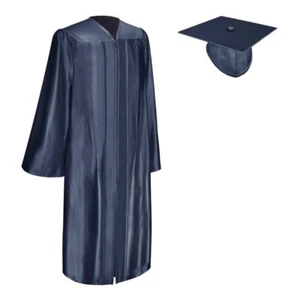 Shiny Navy Blue Graduation Gown & Cap - Picture 1 of 21