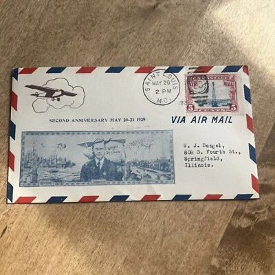 1929 2nd Anniversary Airmail Lindberch Cover with 5c  SN C-11 stamp - Image 1 of 4