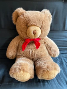 Vtg Brown Teddy Bear plush JC Penney Red Bow Jingle Bell Tail large 23" 90's - Picture 1 of 8