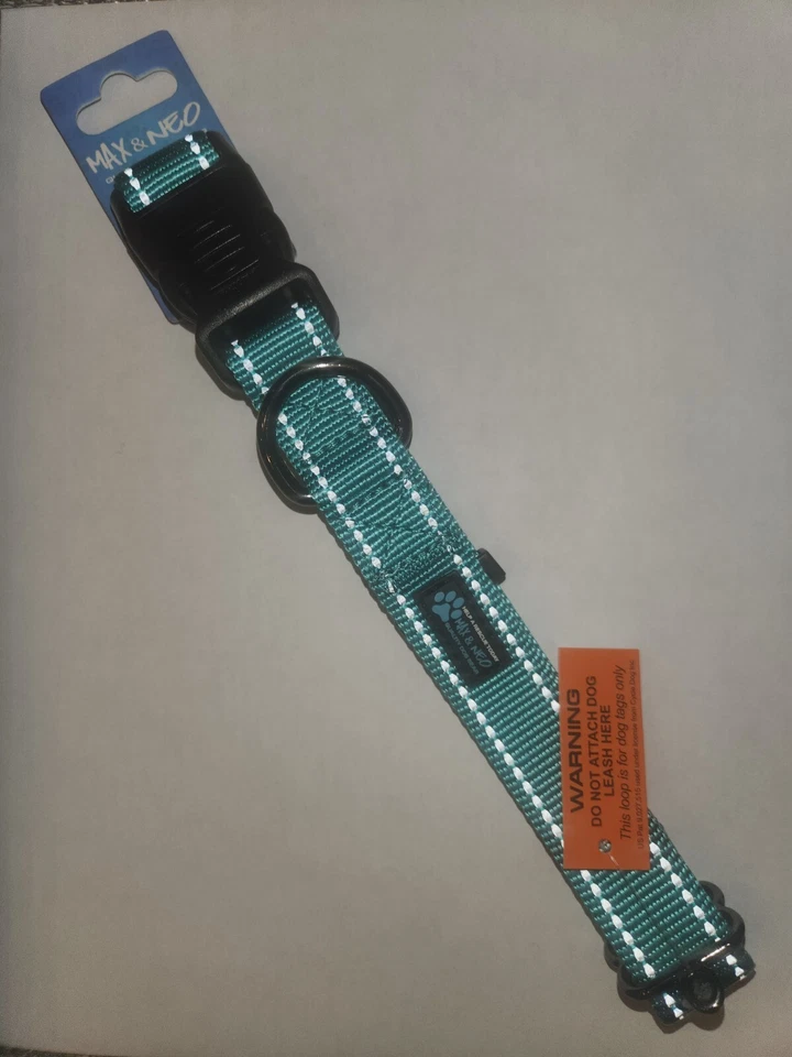 LARGE TEAL Dog Collar 17" - 25" Neck Nylon by Max & Neo Quality Dog Gear - Image 1 of 1